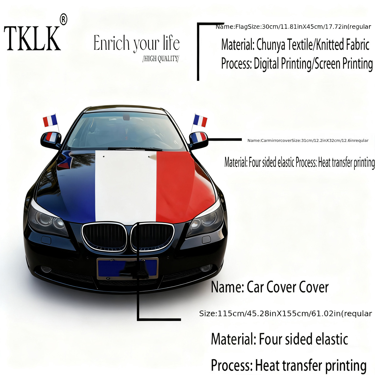Car Accessories Banner - Fransa Bayrağı Kaput Örtüsü 155 Cm